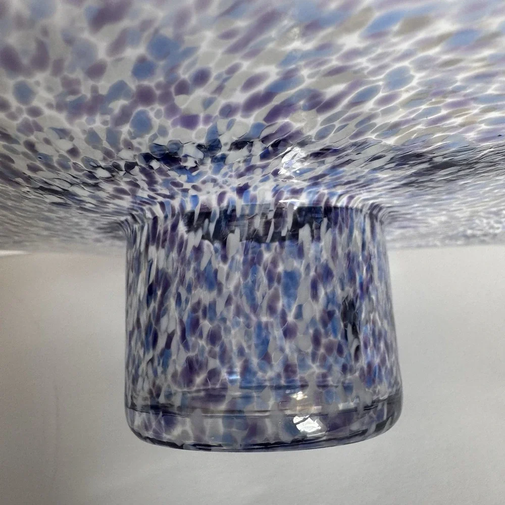 Votive Candle Holder ~ Romania ~ Blue White Purple ~ Unique Ruffled Art Glass